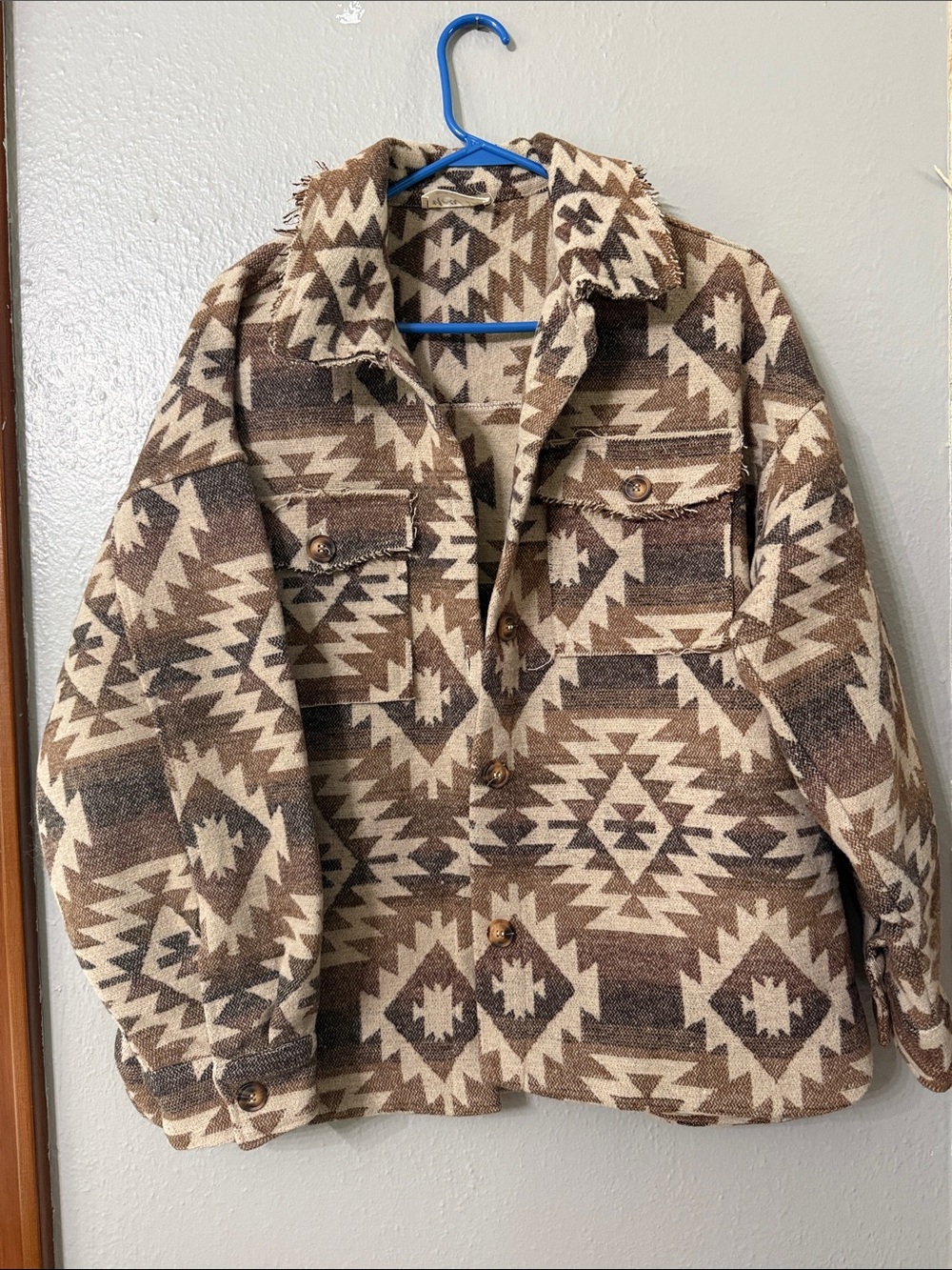Women's Brown Aztec Pattern Shacket Jacket